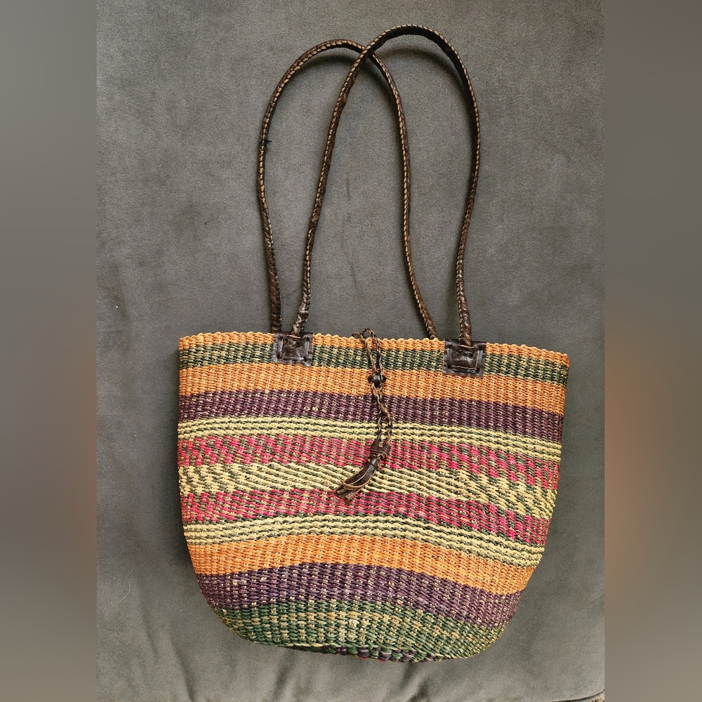 Multicolor Handwoven Alaffia Shoulder Basket bag
